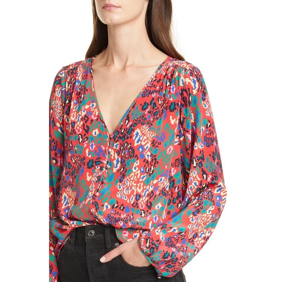 Tanya Taylor Barbara Leopard Print Silk Red Top - Picture 6 of 6